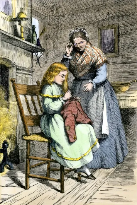 Framed Print : Young girl learning to sew Framed Print : Young girl learning to sew