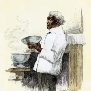 African-American serving dinner in a southern plantation Hand-colored woodcut African-American serving dinner in a southern plantation Hand-colored woodcut