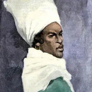 African-American Woman in New Orleans Print, 1880s Hand-colored Woodcut African-American Woman in New Orleans Print, 1880s Hand-colored Woodcut