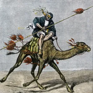 Bedouin Messenger Print - Hand-colored Woodcut of a Camel Rider