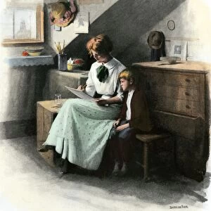 Boy learning at home, circa 1900