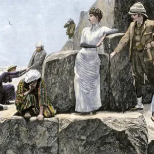British Tourists Ascending the Great Pyramid Print