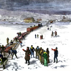 Building the railroad to Bismarck, North Dakota, 1870s