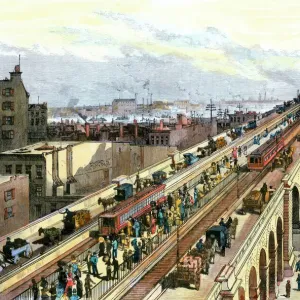 Busy Brooklyn Bridge the year it opened, 1883