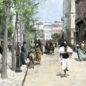 Busy Cairo street in the late 1800s