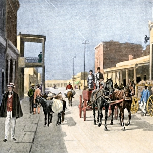 Busy street in Santa Fe in the late 1800s
