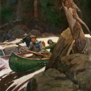 Print of Trappers Running Rapids in Color Print of Trappers Running Rapids in Color
