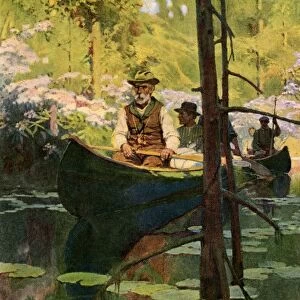 Canoeists on a slow-moving stream