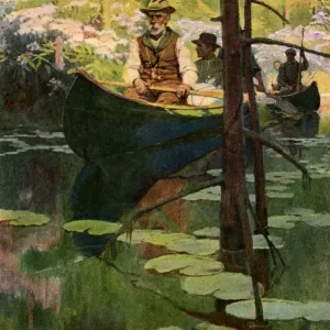 Print of Canoeists on a Slow-Moving Stream Print of Canoeists on a Slow-Moving Stream