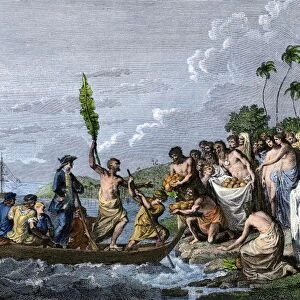 Captain Cook landing on a South Pacific island, 1770s