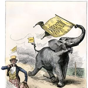 Cartoon of Benjamin Harrisons presidential candidacy