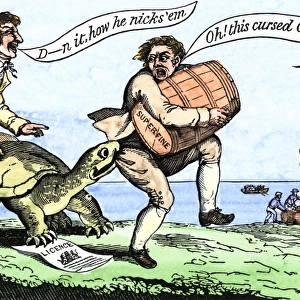 Cartoon protesting Jeffersons trade embargo, 1807
