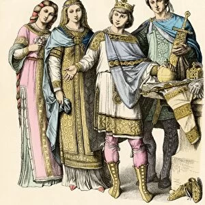 Charlemagne and Queen Hildegard with their court