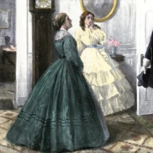 Civilian ladies questioned by Union officer, Civil War