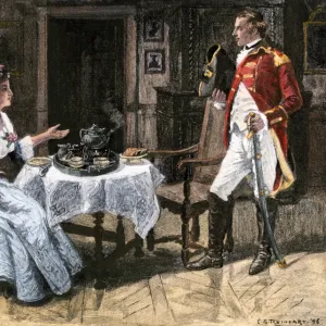 Colonial woman serving tea to a British officer