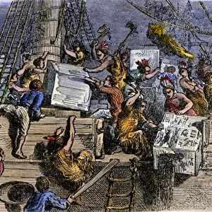 Colonists participating in the Boston Tea Party, 1773