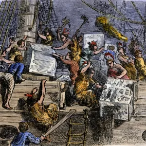 Colonists participating in the Boston Tea Party, 1773