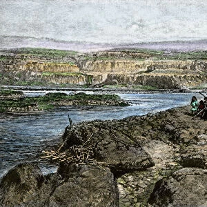 Columbia River fishing camp of Native Americans