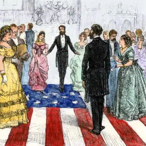 Confederate President Davis dancing on a US flag, 1862