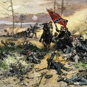 Confederates holding ground in a Civil War battle