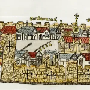 Constantinople, showing a procession at a city gate Constantinople, showing a procession at a city gate