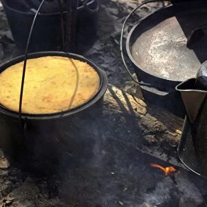 Cornbread cooking in a Confederate camp, reenactment