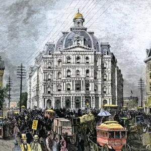 Crowded streets of New York City, 1870s