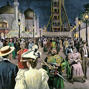 Crowds at the Chicago worlds fair at night