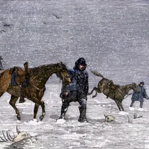 Custer advancing on the Cheyenne in a snowstorm, 1868