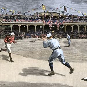 Double-play in a New York / Boston baseball game, 1886