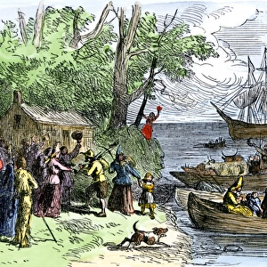 Dutch settlers arriving in New Amsterdam