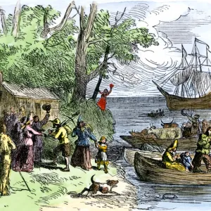 Dutch settlers arriving in New Amsterdam