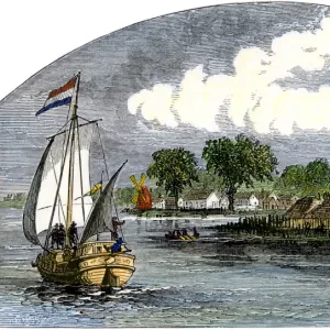 Dutch ship threatening English colonists in Connecticut