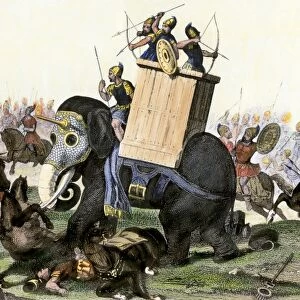 Elephants and chariots in a battle, Roman Empire