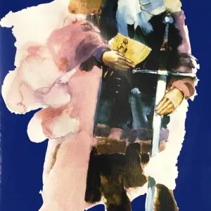 Explorer Joao Rodrigues Cabrillo portrayed on a banner at Cabrillo National