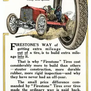 Firestone Tires Print, 1912 Woodcut Advertisement