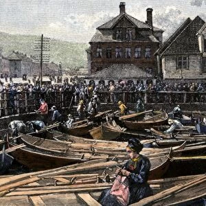 Fish market at a Norwegian port, 1880s