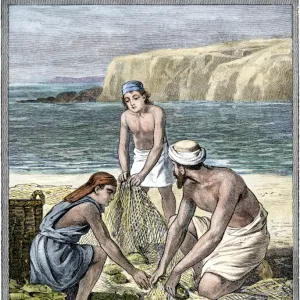 Fishermen with nets in ancient Palestine