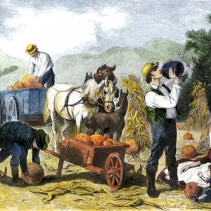 Print of a 19th-century farming scene in New England Print of a 19th-century farming scene in New England