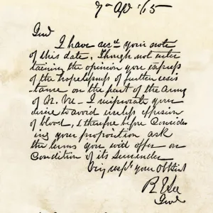 General Lees note agreeing to a surrender, 1865