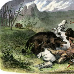 Grizzly bear attacking a Pawnee hunter