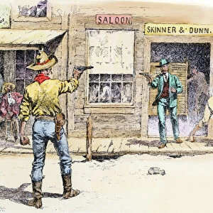 Gunfight in the street of a western town