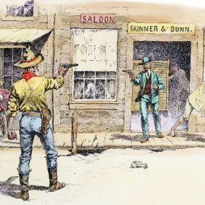 Gunfight in the street of a western town