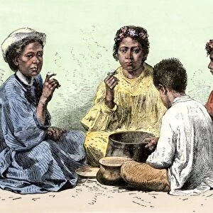 Hawaiians eating poi, 1800s