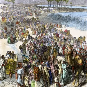 Hebrews crossing the Jordan River into the Promised Land