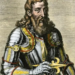 Henry the Navigator in Armor Print, Hand-colored Woodcut Henry the Navigator in Armor Print, Hand-colored Woodcut
