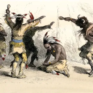 Hiawatha rodeado por chamanes en una danza ceremonial. Hiawatha rodeado por chamanes en una danza ceremonial.