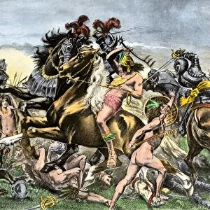 Incas battling Spanish conquistadors in Peru