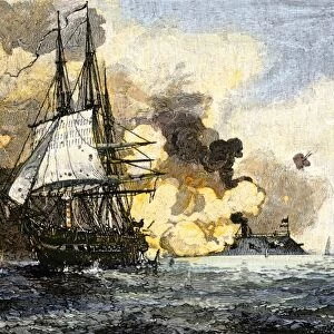 Ironclad Merrimac harrassing Unon shipping, Civil War