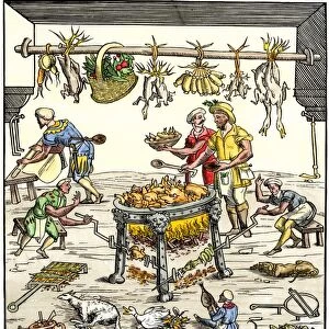 Italian cooks preparing a meal, 1500s
